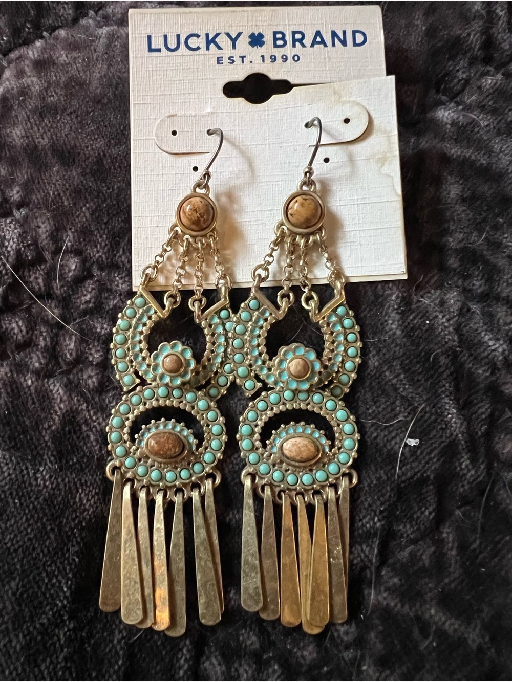 Lucky Brand Turquoise and Gold Dangle Earrings. NWT